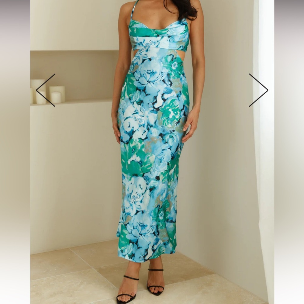 SATIN MAXI DRESS BLUE